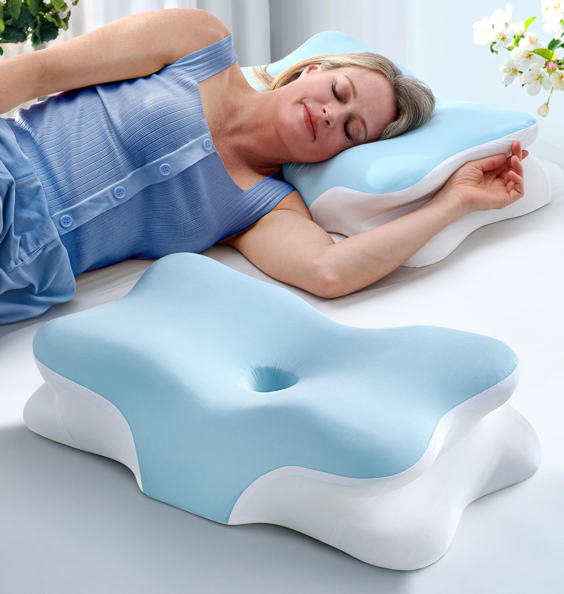 5X Pain Relief Cervical Neck Pillow for Neck Support, Orthopedic Cooling Side Sleeper Pillow for Sleeping, Odorless Contour Memory Foam Pillows, Ergonomic Bed Pillow for Side Back Stomach Sleeper Image