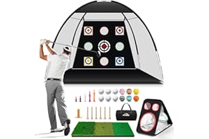 Premkid Golf Net,10x7ft Golf Hitting Training Aids Nets for Backyard Driving Chipping,Golf Practice Net with XL Tri-Turf Golf Mat /12 Golf Balls/12 Golf Tees/Carry Bag