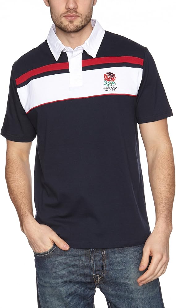 RFU England Men's Rugby Cut and Sew Panel Polo Shirt Navy, XSmall