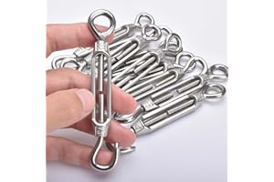 ALELE M4 Turnbuckle,5/32" Thread Stainless Steel Hook & Eye Stainless Steel 304 Turnbuckle Light Duty Wire Rope Tension 10pcs