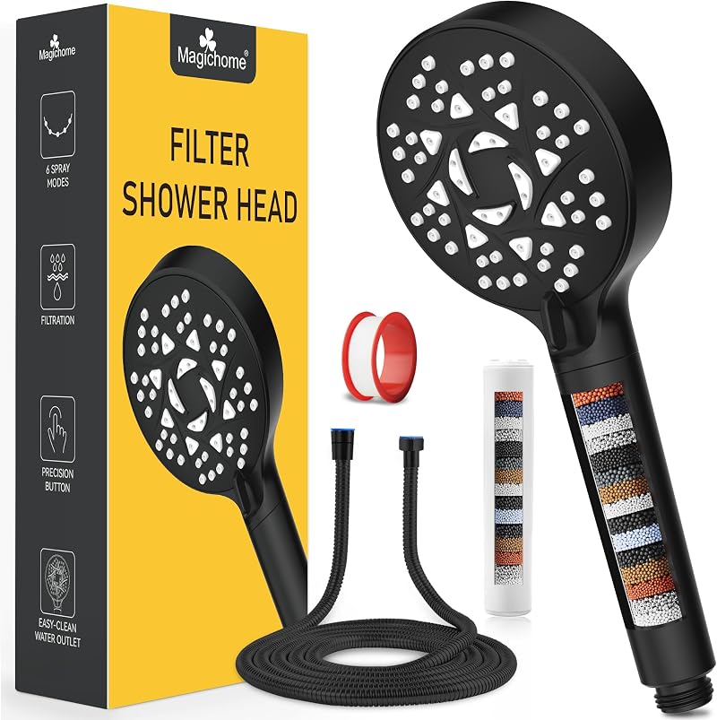 Magichome Filter Shower Head Hose 2m 6 Modes High Pressure Hard Water Softener