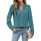 Blooming Jelly Women's Dressy Casual Blouses Business Work Tops Long Sleeve V Neck Pleated Shirts 2026 Fall Outfits