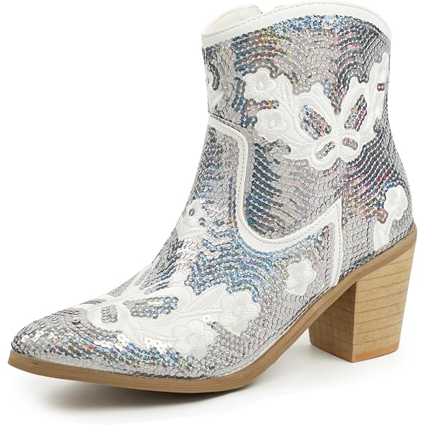 Women's Cowboy Boots - Embroidered Ankle Booties, Pointed Toe, Chunky Rubber Heel, Pull-On Tabs, Western Cowgirl Style - View #2