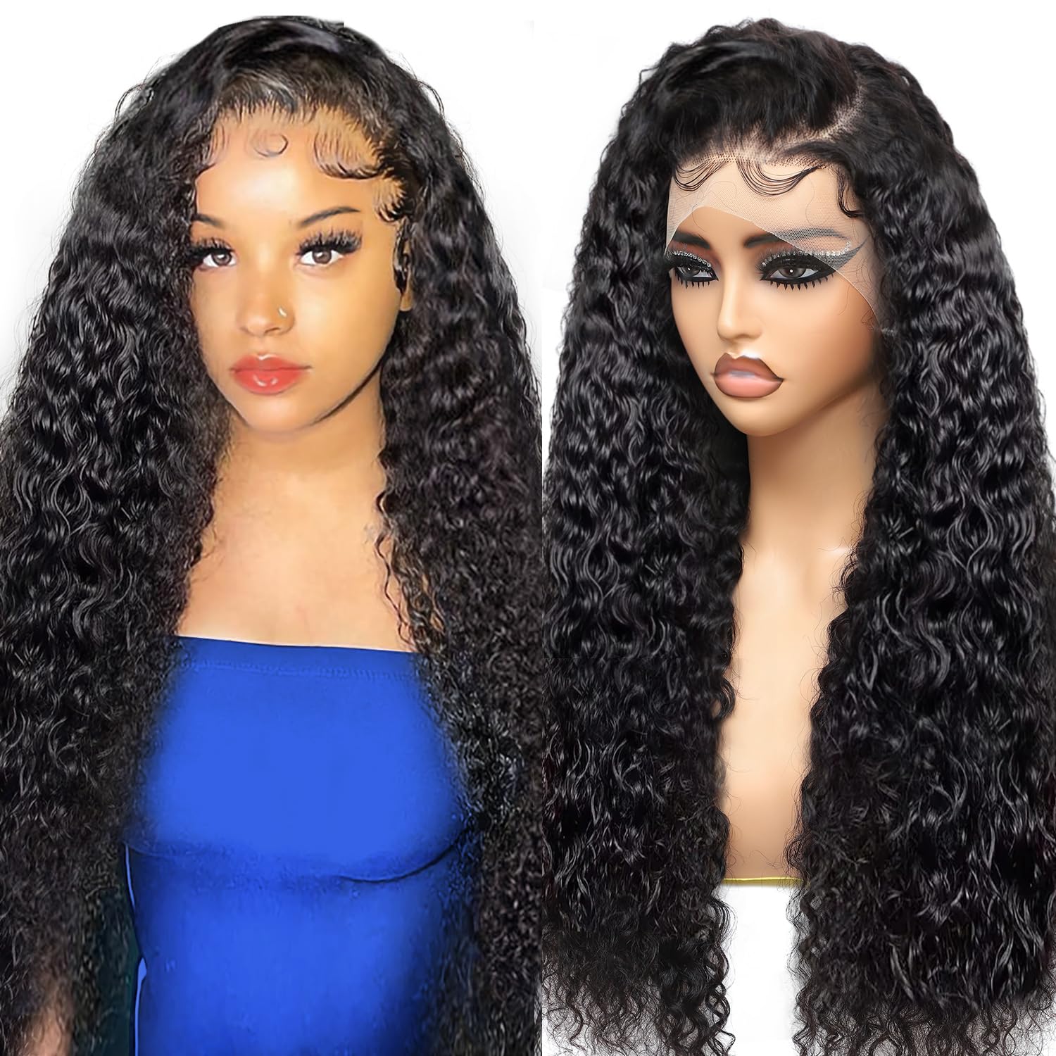 Beluck 13x6 Transparent HD Lace Front Wigs Human Hair Wig 180 Density, Water Wave Human Hair Wig Glueless Curly Wig Pre Plucked With Baby Hair Brazilian Real Virgin Lace Frontal 24 Inch — image 1
