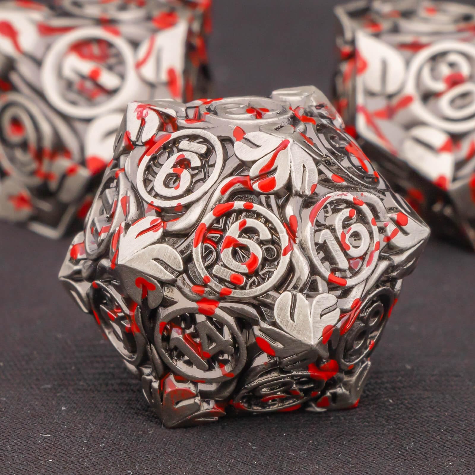 KERWELLSI Blood Metal DND Dice Set D&D with Box, 7Pcs Polyhedral & RPG Role Playing Dungeons and Dragons D20 D12 D10 D8 D6 D4 Dice