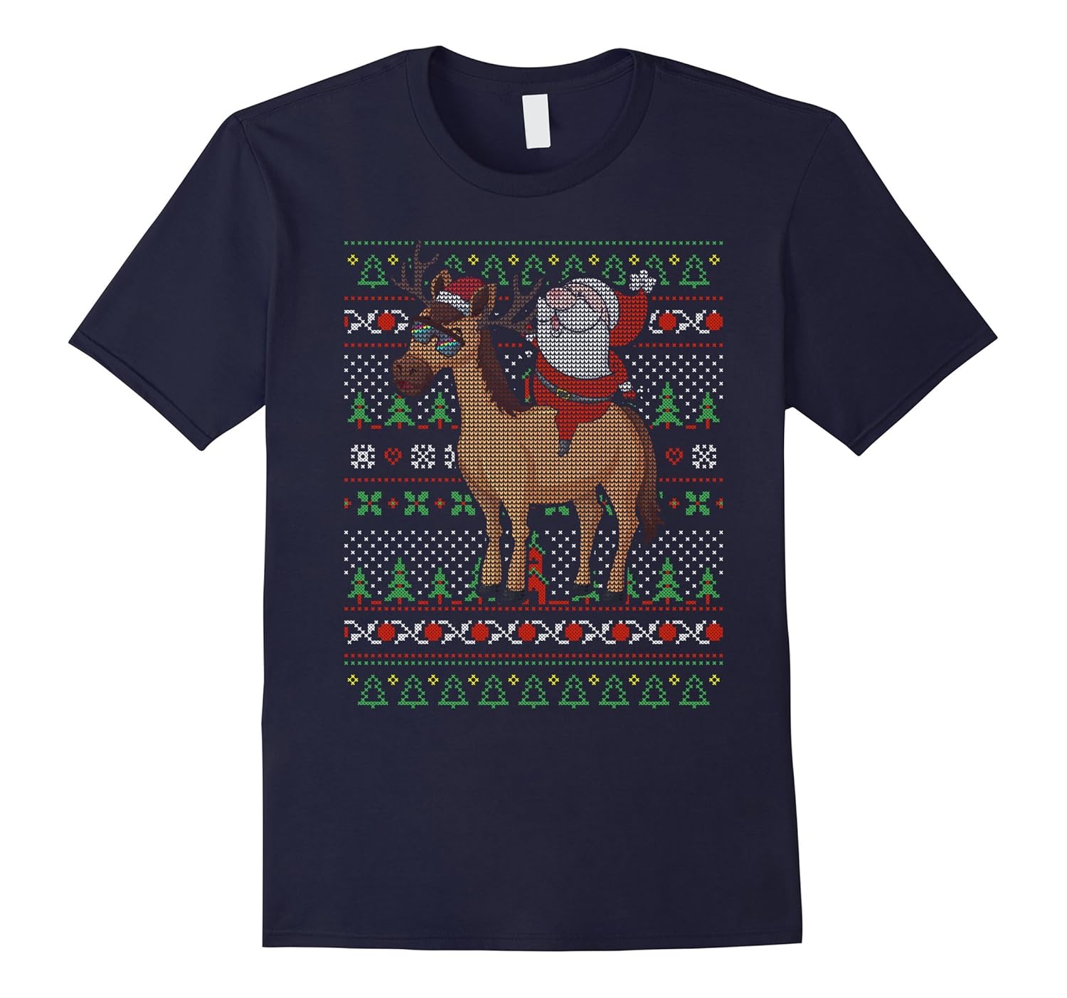 Horse Riding Santa Claus Funny Merry Xmas Ugly Sweater Tsh-Rose