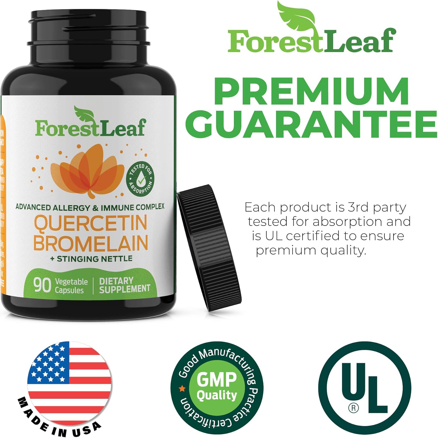Advanced Sinus and Allergy Supplement – Quercetin Bromelain with Stinging Nettle and Vitamin C – 90 Natural Vegetable Capsules – Non GMO, Dairy, Gluten, Egg and Nut Free - by ForestLeaf: Health & Personal Care