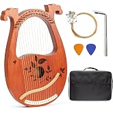 INKNOTE Lyre Harp Mahogany with Tuning Wrench and 16 Metal Spare String Set | Manual Picks Black Gig Bag,Metal String Lyre Instrument Kit, Suitable for Kids Adult Professional Beginner,Music Lovers Gift