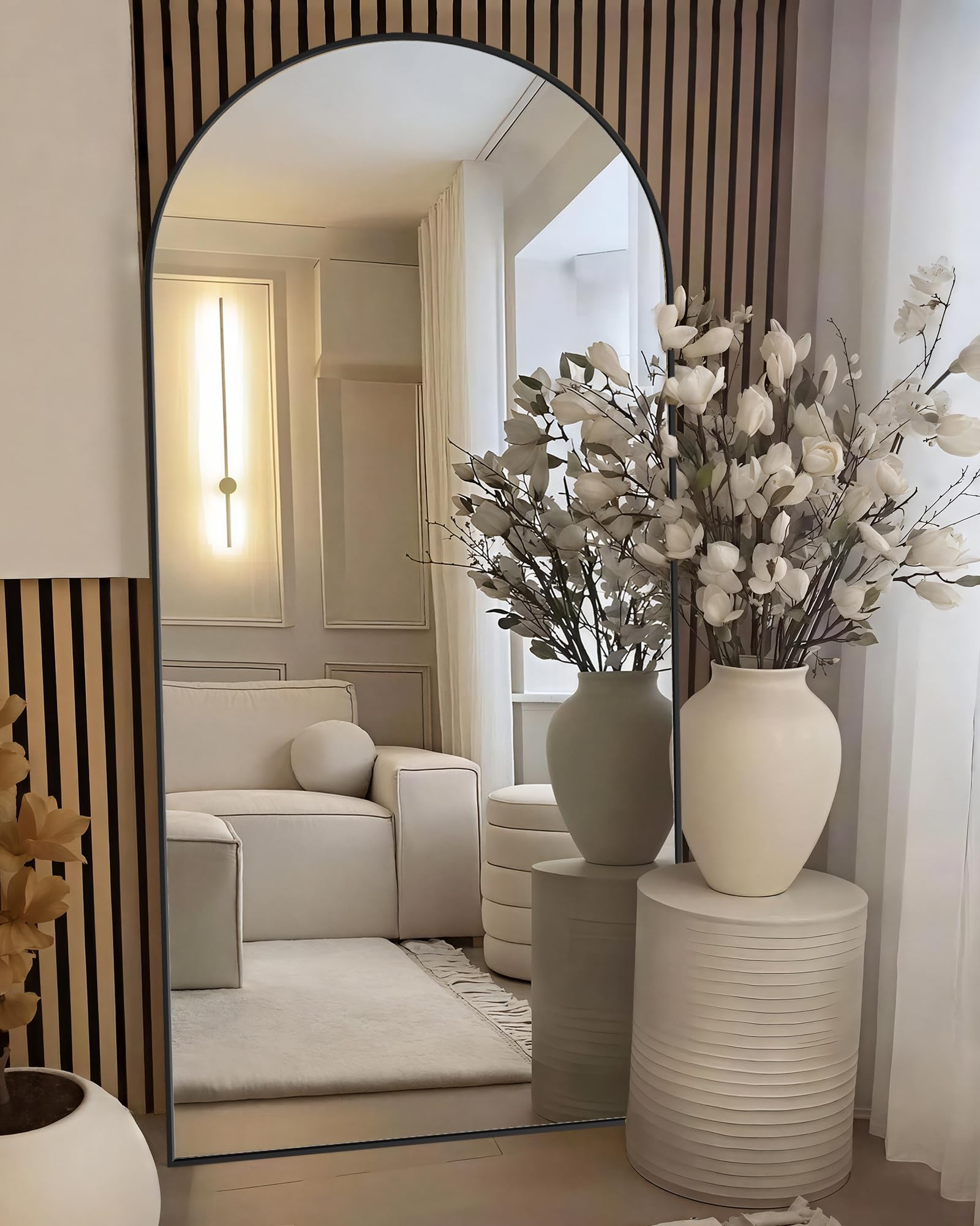 Photo 1 of  Mirror Full Length, Arched Full Length Mirror with Stand, Standing Floor Mirror Wall, Hanging or Leaning Large Full Body Mirrors for Bedroom Living Room (Black)