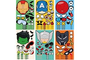 KOOTERFUN Superhero Stickers Book for Kids Crafts-24 Sheets of Waterproof Sticker Make a Face DIY Boys Toys Gift for Laptops,Wall,Water Bottle and Party Favors Supplies