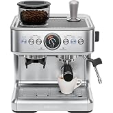 Chefman Crema Supreme 15 Bar Espresso Machine with Milk Frother, Barista Steam Wand, Professional Coffee Maker with Coffee Grinder, 30 Grind Settings, 3L Removable Water Tank - Stainless Steel