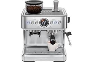 Chefman Crema Supreme 15 Bar Espresso Machine with Milk Frother, Barista Steam Wand, Professional Coffee Maker with Coffee Grinder, 30 Grind Settings, 3L Removable Water Tank - Stainless Steel