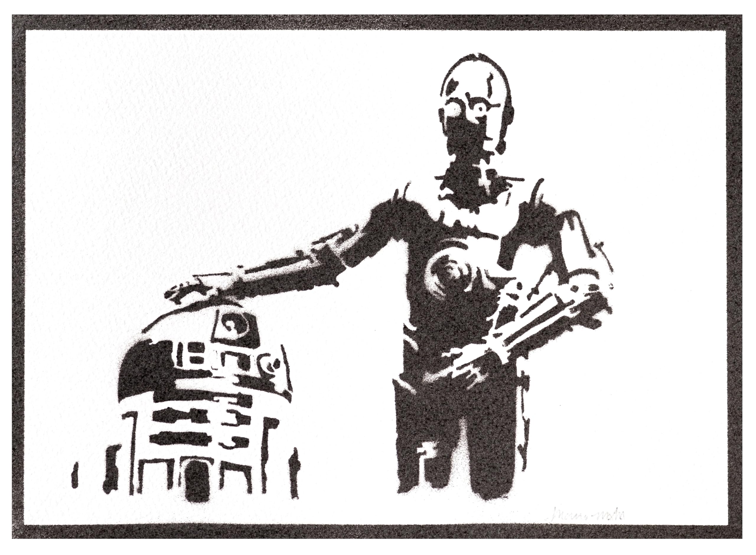 moreno-mata Real Handmade Graffiti C3PO and R2D2 Films Poster Room Decor Home Wall Art Decoration Bedroom Gifts for Men and Women