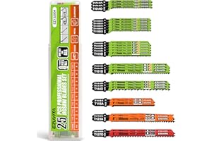 EZUVITA 25-Piece Jigsaw Blades Set with Storage Case–CR-V&HSS Steel, Assorted T-Shank Replacement Jig Saw Blades for Cutting Wood, Plastic and Metal
