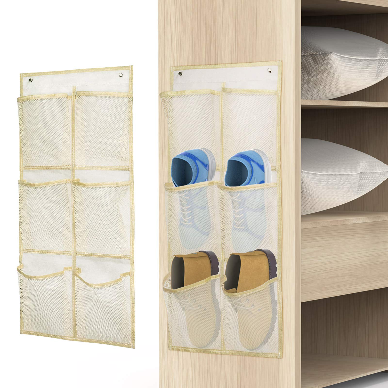 Photo 1 of Yocice Wall Mounted Shoes Rack 2Pack/Can Store 6Pairs of Sneakers,with Sticky Hanging Mounts, Shoes Holder Storage Organizer Shelf,Door Shoe Hangers (SM06-Beige-2)