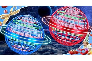 VANTEXI Flying Orb Ball Toy 2 Pack,Hand Controlled Mini Drone for Kids,Galactic Fidget Flying Spinner Flying Orb with Lights,Christmas Birthday Gift Cool for Boys Girls 6 7 8 9 10+ Year Old（Blue & Red）