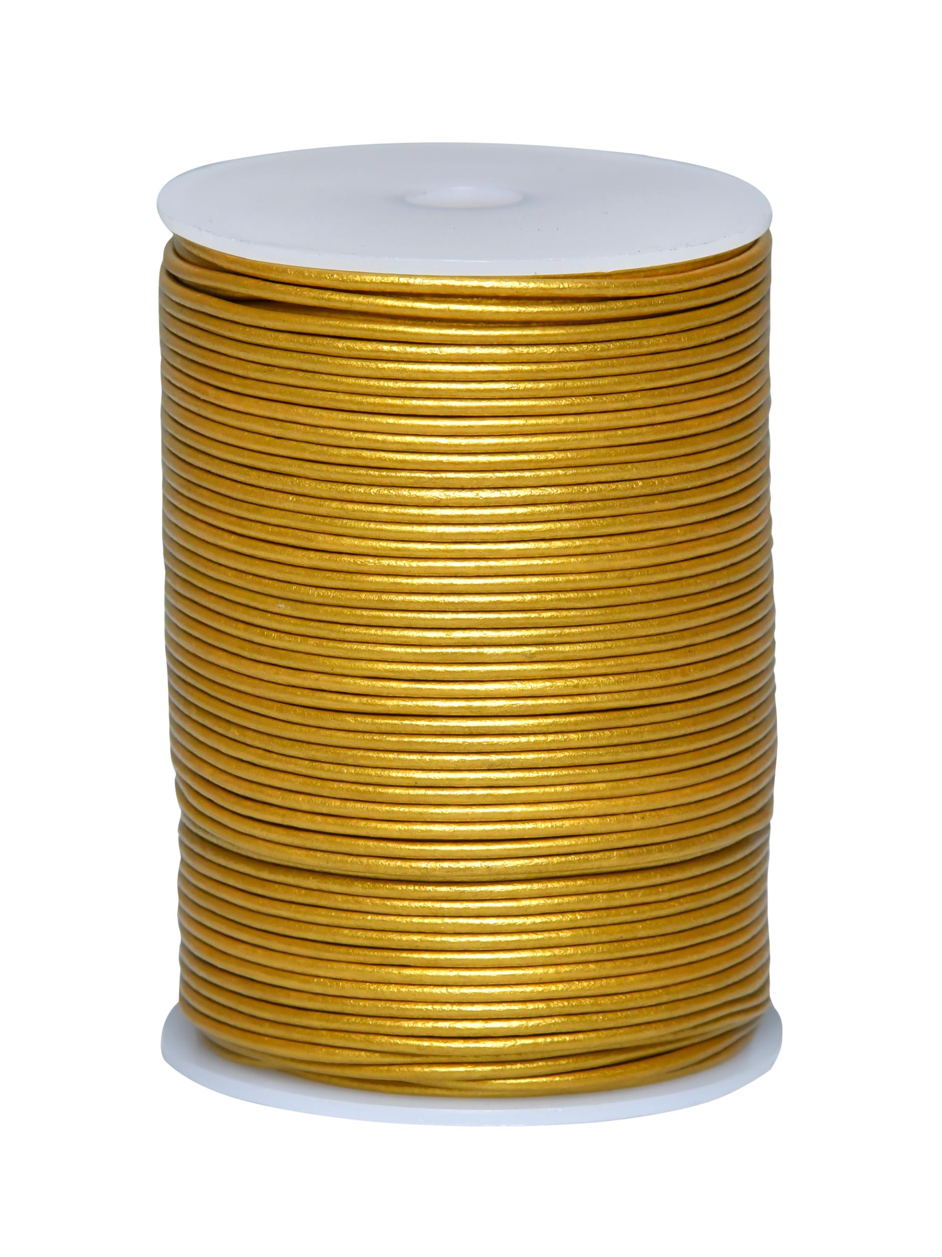Cords Essentials Round Genuine Leather String Cord, Rope for Jewelry Making, Necklaces, Bracelets, Kumihimo Braiding, Wraps, Crafts and Hobby Projects (Metallic Gold, 2.0 MM) — image 1