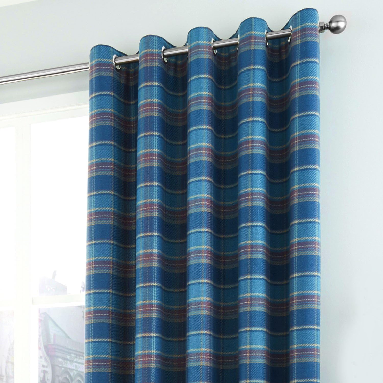 Curtina - Cameron - Ready Made Lined Eyelet Curtains - 66"" Width x 90"" Drop (168 x 229cm), Teal