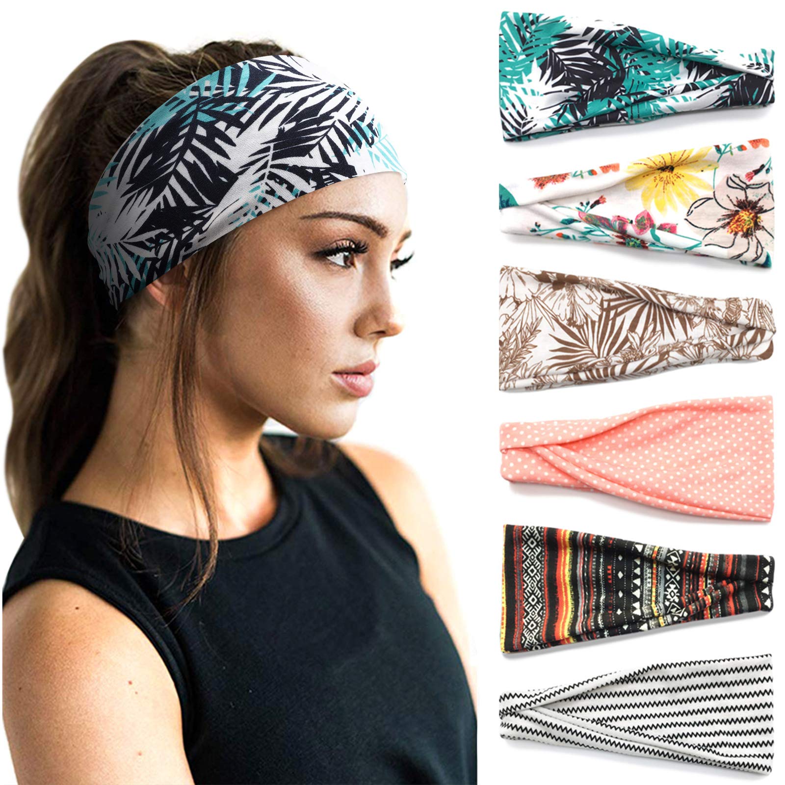 DRESHOW 6 Pack Headbands for Women Wide Elastic Hair Bands Head Wrap Hair Accessories