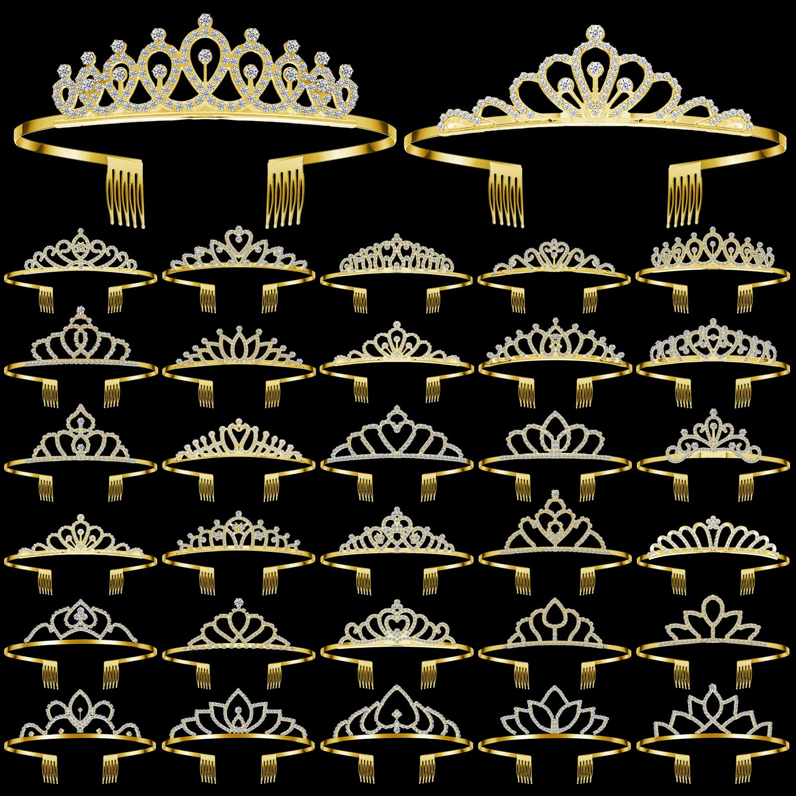 Photo 1 of Lyrow 30 Pcs Tiara Crowns for Women Bulk Galentines Day Party Favors Crystal Queen Crowns with Comb Headband Princess Tiaras for Birthday Wedding Halloween Christmas (Gold)