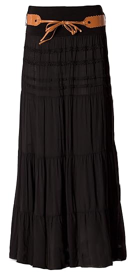 FASHION YOU WANT Damen Sommer Rock Größe 34/36 bis Größe 48/50 verfügbar Langer Maxirock Strandrock Sommerock lang Gürtel Amb