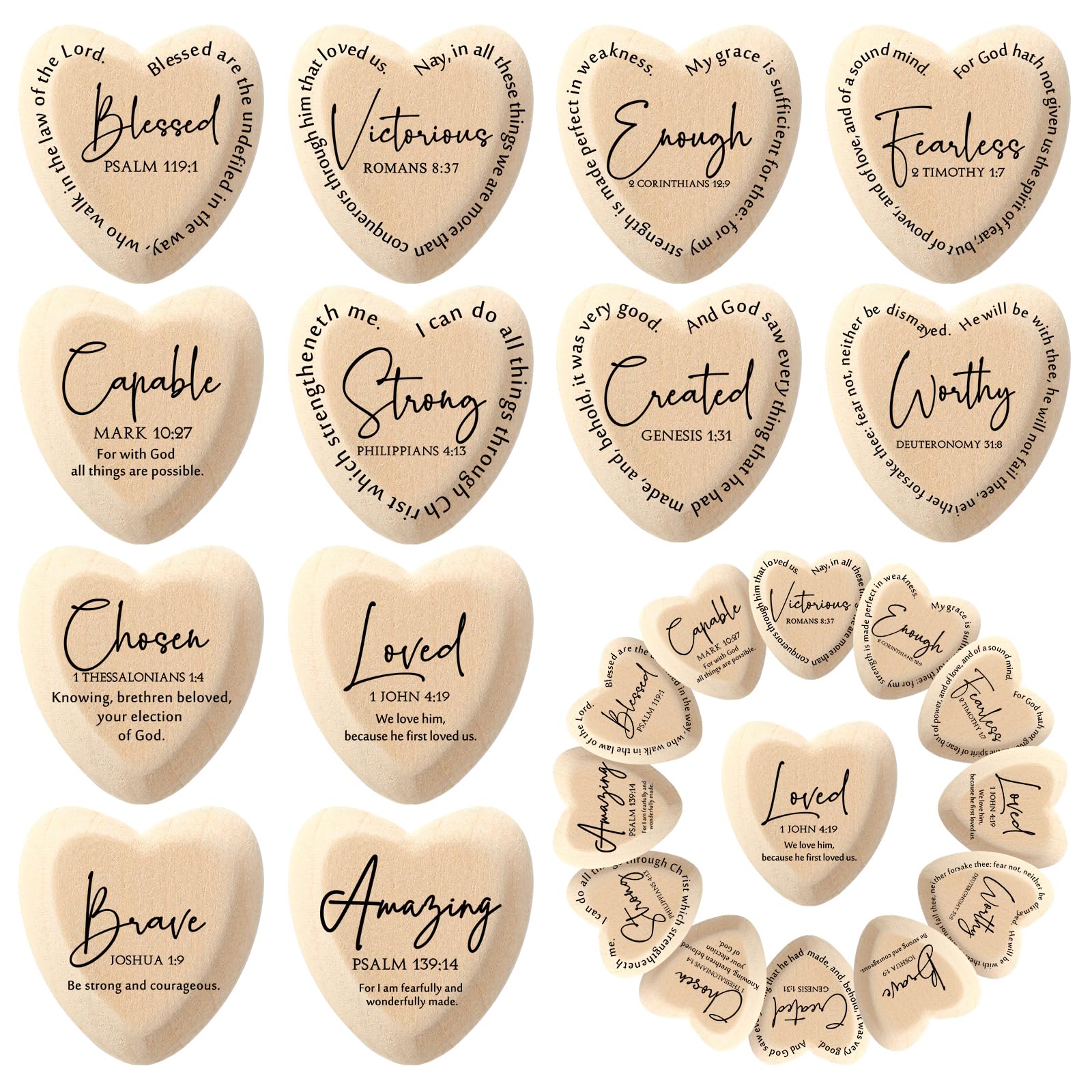 Photo 1 of Geelin 120 Pcs Inspirational Christian Gift Religious Wooden Heart Tokens with Bible Verses Pocket Hug for Women Men Church Scripture Gifts God Blessed Party Favors