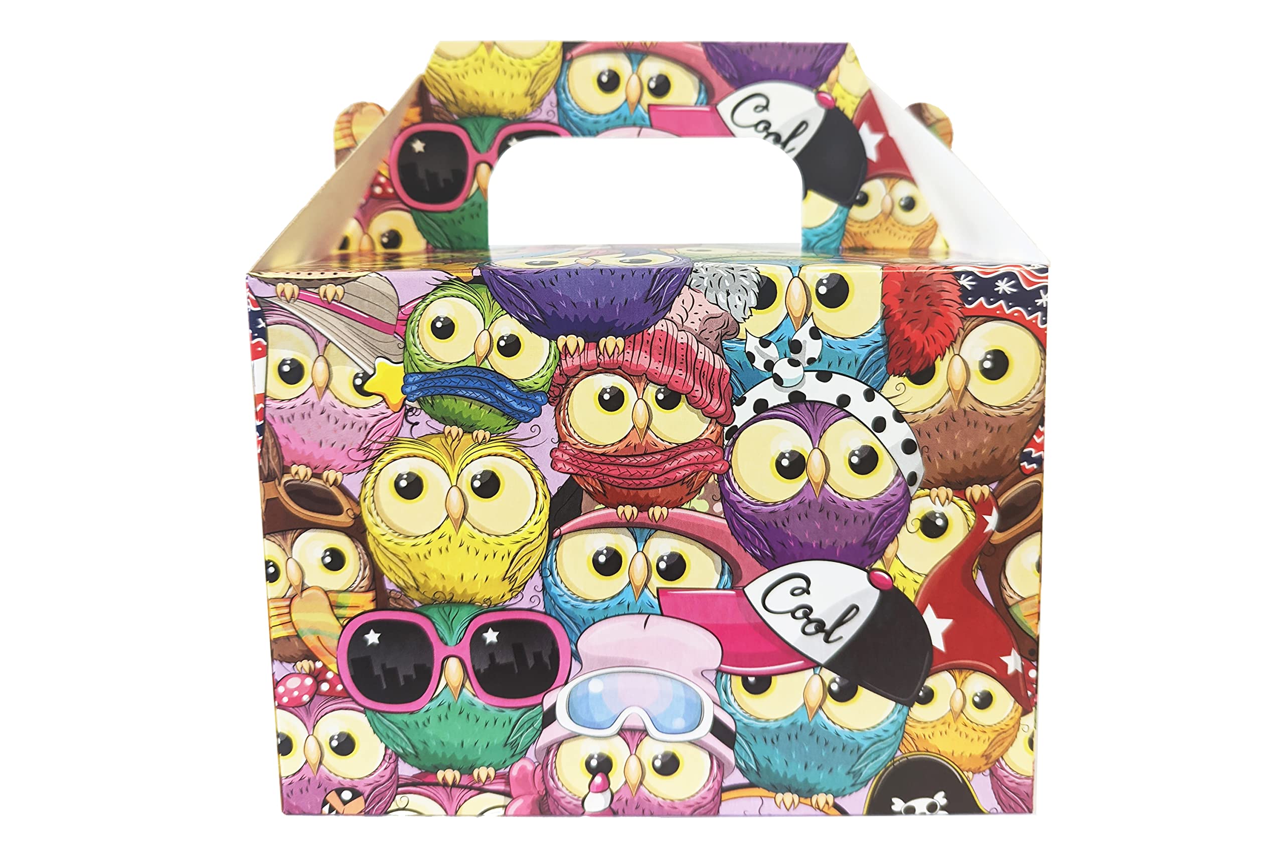 Harfield Kids Lunch Boxes Cool Cute Owls Cartoon Happy Meal Style Cardboard Recyclable Disposable FSC Certified Pack of 25