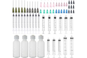 MIELIKKE 25 Pack Dispenser and 30ml Glue Bottle, 1ml, 3ml, 5ml, 10ml, 20ml Glue Dispenser tip, 14ga, 16ga, 18ga, 20ga, 22ga Glue dispenser tip and Caps, Measuring and Refilling