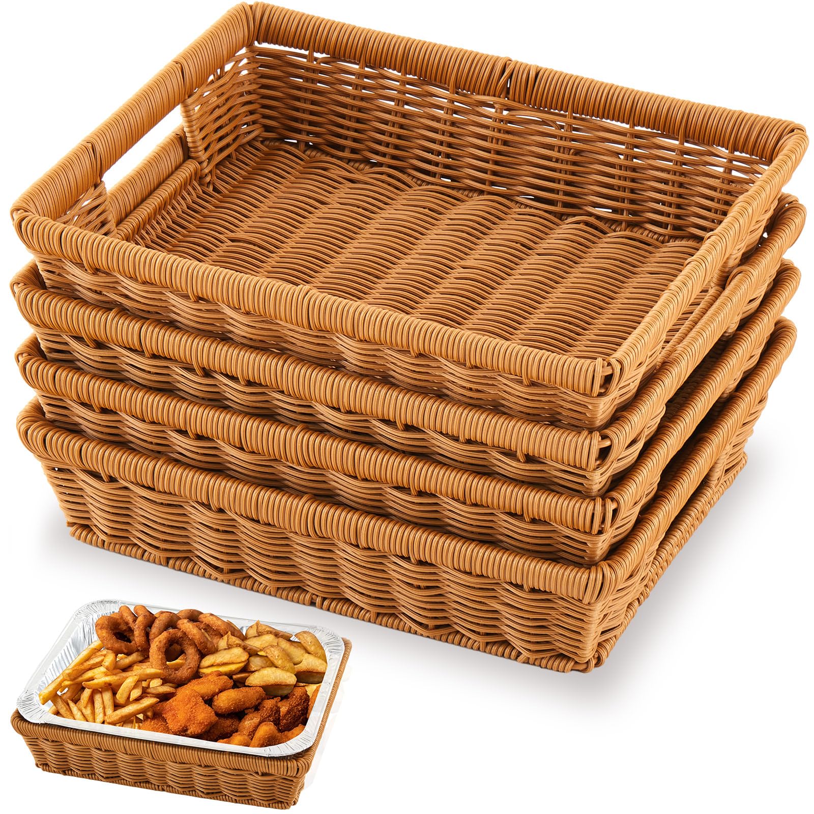 Photo 1 of Marsui 4 Pcs 9x13 Baking Pan Holder Wicker Serving Baskets Hot Dish Carrier Decorative Container Serving Trays for Aluminum Foil Pan Bakeware Casserole Dish Baking Tins