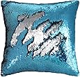 Mermaid Pillow Case, Play Tailor Magic Reversible Sequin Pillow Cover Throw Cushion Case 16"X16"(Silver-Blue)