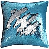 Mermaid Pillow Case, Play Tailor Magic Reversible Sequin Pillow Cover Throw Cushion Case 16"X16"(Silver-Blue)
