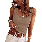 ANRABESS Tank Tops for Women Summer 2026 Square Neck Ruffle Straps Ribbed Knit Slim Fit Casual Cute Sleeveless Sweater Tank