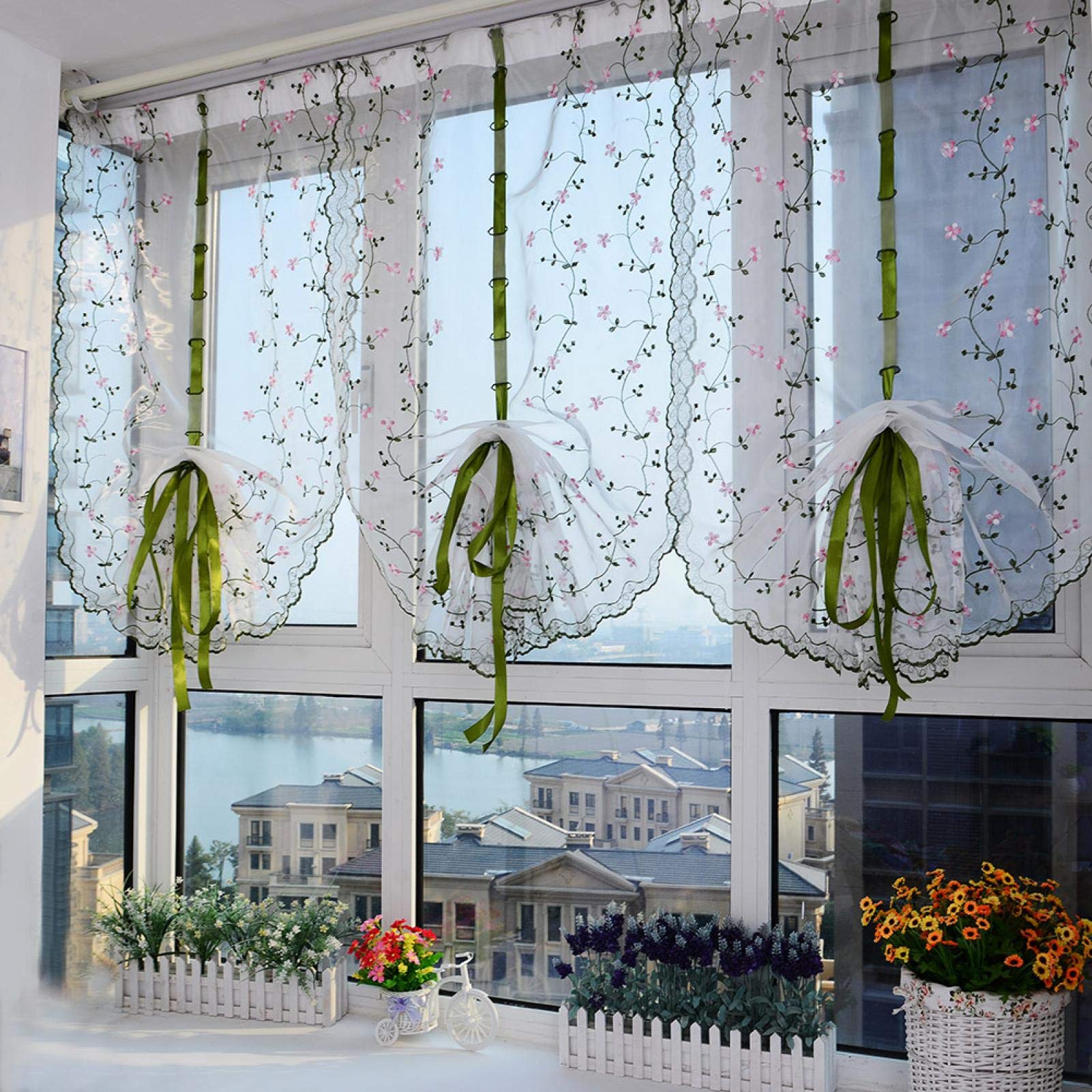 Omabeta Sheer Curtains Window Curtains Decor Tulle Curtains Beautiful Printed Semi Transparent Sheer Curtains Flowers for Living Room Balcony Hotel (80 * 150cm)