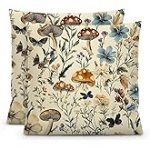 KAIOUS Floral Mushroom Pillow Covers, Vintage Flower Floral Mushroom Decorative Throw Pillow Covers Cushion Cases for Bedroom Couch Sofa Bed Living Room Car 18x18 Inches Set of 2