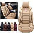 OASIS AUTO Car Seat Covers Premium Waterproof Faux Leather Cushion Universal Accessories Fit SUV Truck Sedan Automotive Vehicle Auto Interior Protector Front Pair (OS-001 Tan)