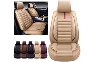 OASIS AUTO Car Seat Covers Premium Waterproof Faux Leather Cushion Universal Accessories Fit SUV Truck Sedan Automotive Vehicle Auto Interior Protector Front Pair (OS-001 Tan)