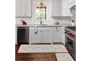 KIMODE Anti Fatigue Farmhouse Kitchen Rugs Sets of 2,17"x59"+17"x29",Cushioned Vintage Kitchen Mats Non Slip Waterproof,Comfo