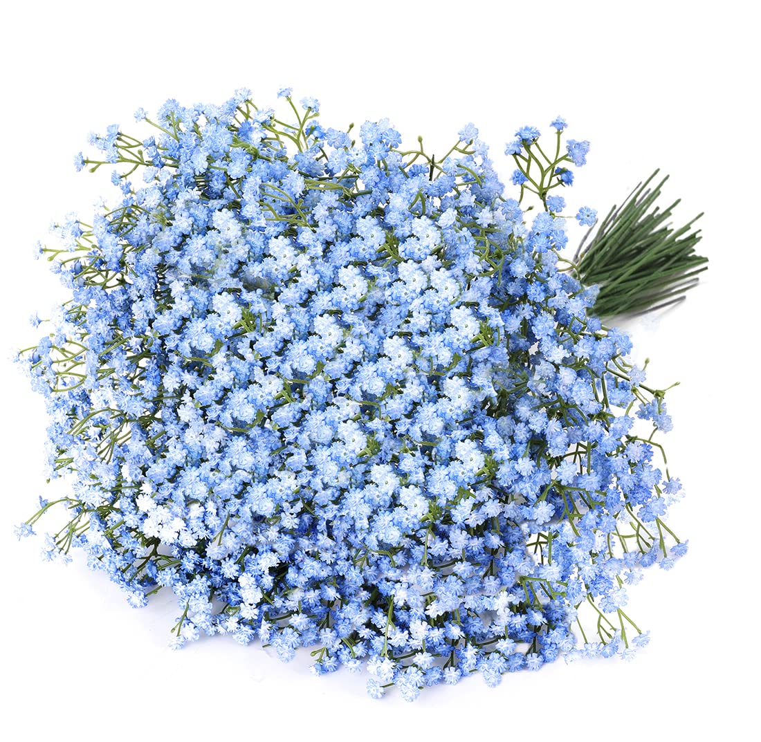 Uhky 6 Pcs Artificial Baby Breath Gypsophila Flowers Bouquets Real Touch Flowers for Wedding Party DIY Wreath Floral Arrangement Home Decoration (Blue)