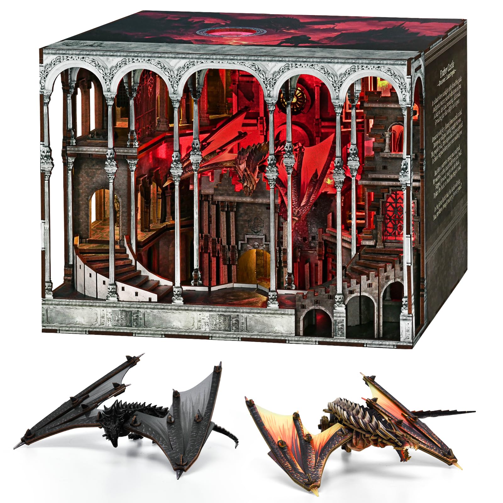 CCCDF Book Nook Kit, DIY Miniature Dollhouse Booknook Kit, 3D Wooden Puzzle Bookend Bookshelf Insert Decor with LED Light for Teens and Adults (Ember Castle) Image