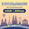 EU+Turkey SIM Card 30 Days | Data ONLY | 10GB of High-Speed 4G LTE Data | Europe Travel Sim Card | NO Registration, ID authentication Needed! |No Calls, NO SMS