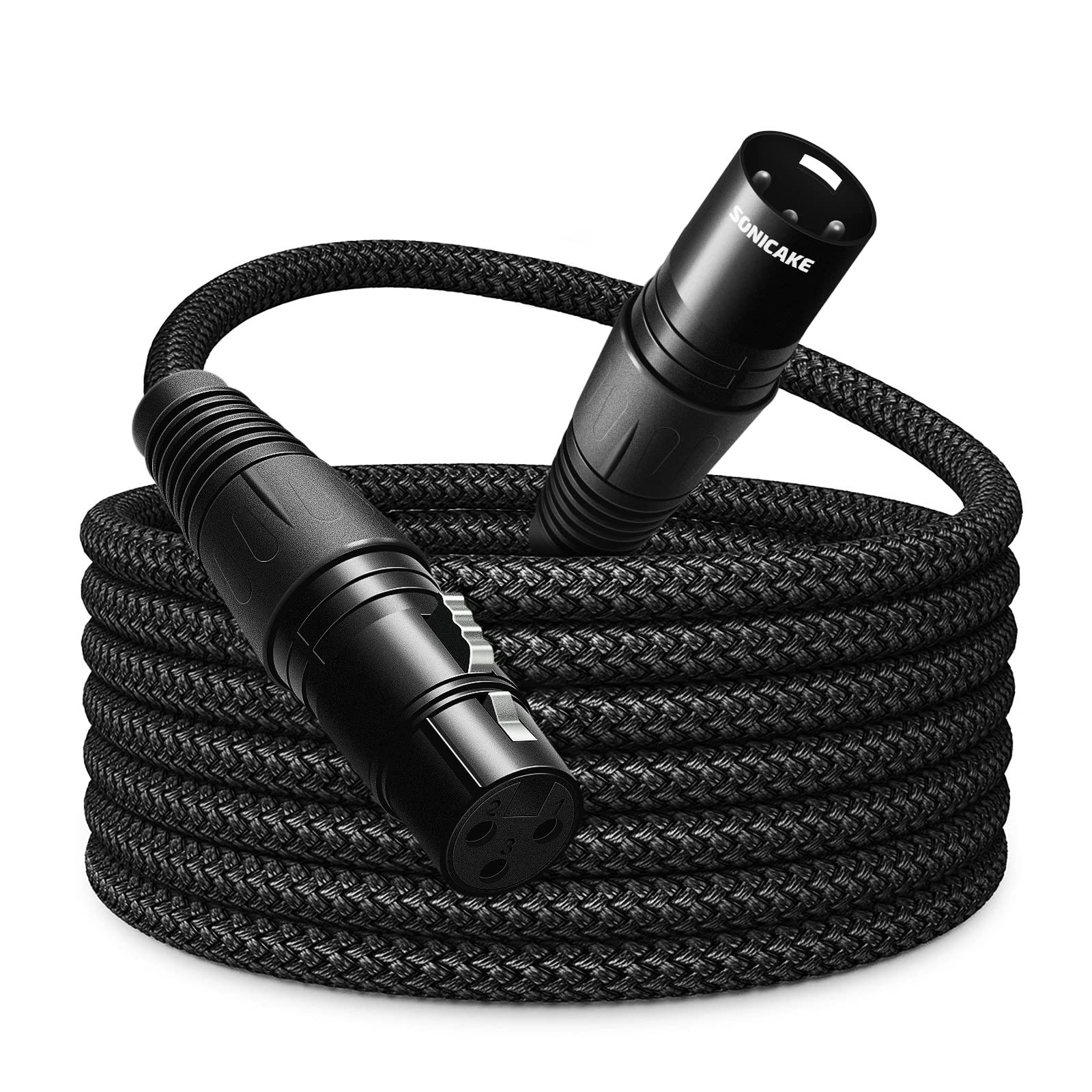SONICAKE XLR Microphone Cable 3m/10ft Male to Female 3 Pin Nylon Braided for Studio Recording, Mic Mixer and Live Production, Black — image 1
