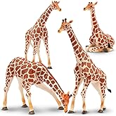 TOYMANY 4PCS Realistic Giraffe Figurines with Giraffe Cub, Plastic Jungle Animals Figures Family Playset Includes Baby, Educa