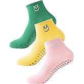 Mokde Mondge 3 Pairs Yoga Pilates Socks With Grips for Women, Non Slip Grip Socks for Yoga, Barre, Dance Cushioned Crew Socks