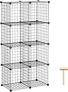C&AHOME Wire Storage Cubes, Metal Grids Bookshelf, Modular Shelving Units, Stackable Bookcase, 8 Cubes Closet Organizer for Home, Office, Kids Room, 24.8