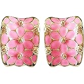 Navachi 18k Gold Plated Square Rainbow Colorful Enamel Leaves Flower Omega Back Earrings