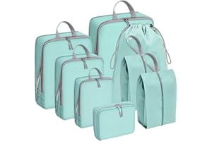 FIRSPIET Compression Packing Cubes for Travel, suitcase organizer bags set, travel organizer bags for luggage with shoe bag for Travel Accessories Luggage Suitcase Backpack (Lake Blue)