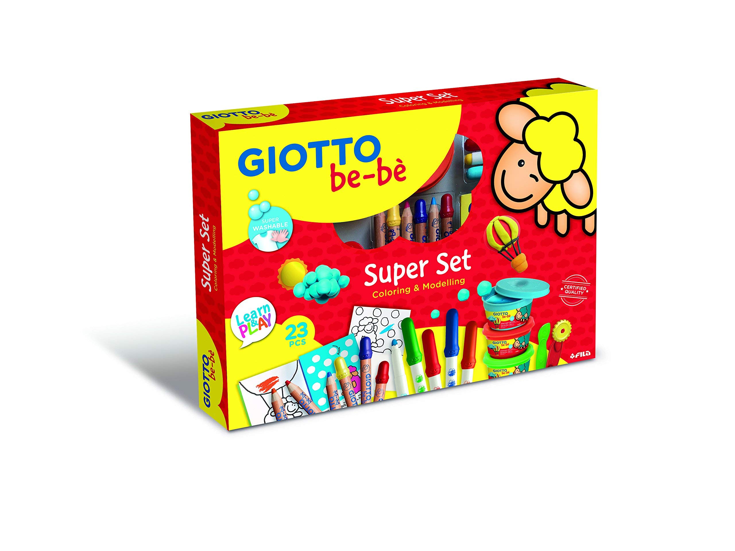 GIOTTO be-bè Super Colouring and Modelling Set, Felt Tipped Pens, Modelling Dough and Pencils, Suitable for Ages 2+