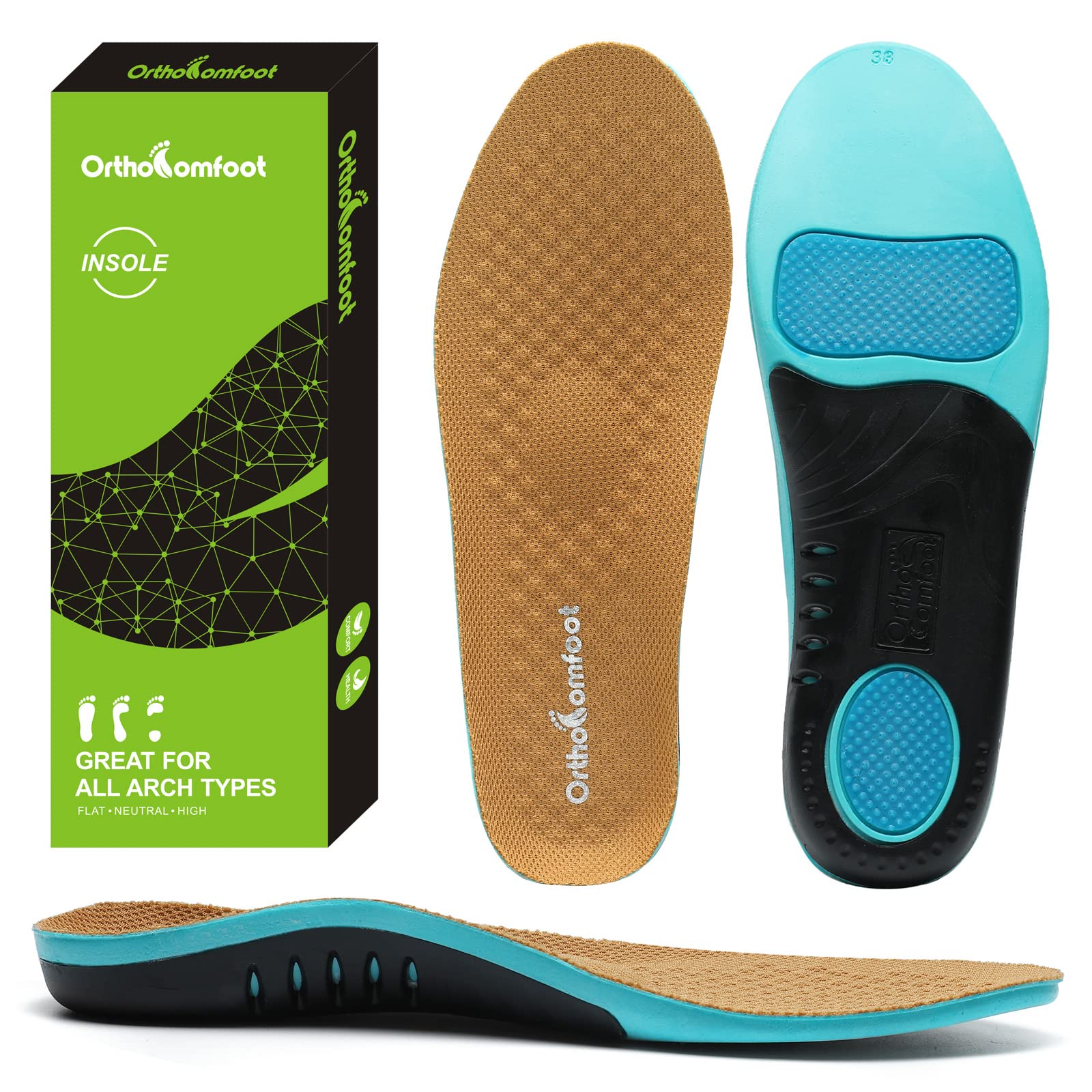 Photo 1 of OrthoComfoot Plantar Fasciitis Shoe Insoles, Arch Support Insoles for Women & Men, 220+ lbs Heavy Duty, Athletic Gel Shoe Inserts, Pain Relief & Comfort, High Arch Support, Size 9 Men/11 Women