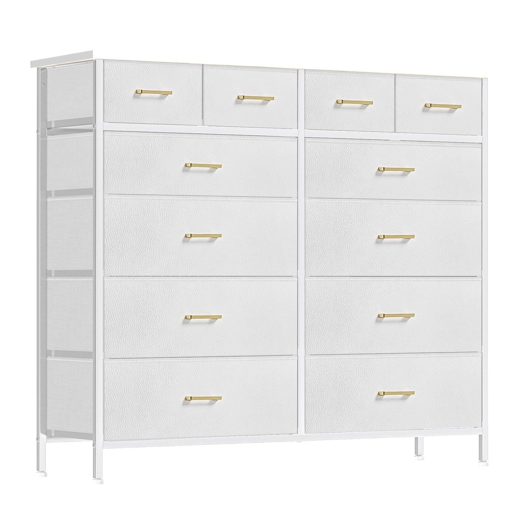 Photo 1 of VASICAR Chest of Drawers for Bedroom with 12 Deep Drawers Tall Fabric Dresser, Storage Cabinet for Closet, Nursery, Bedside, Living Room, Entryway, Hallway (White)