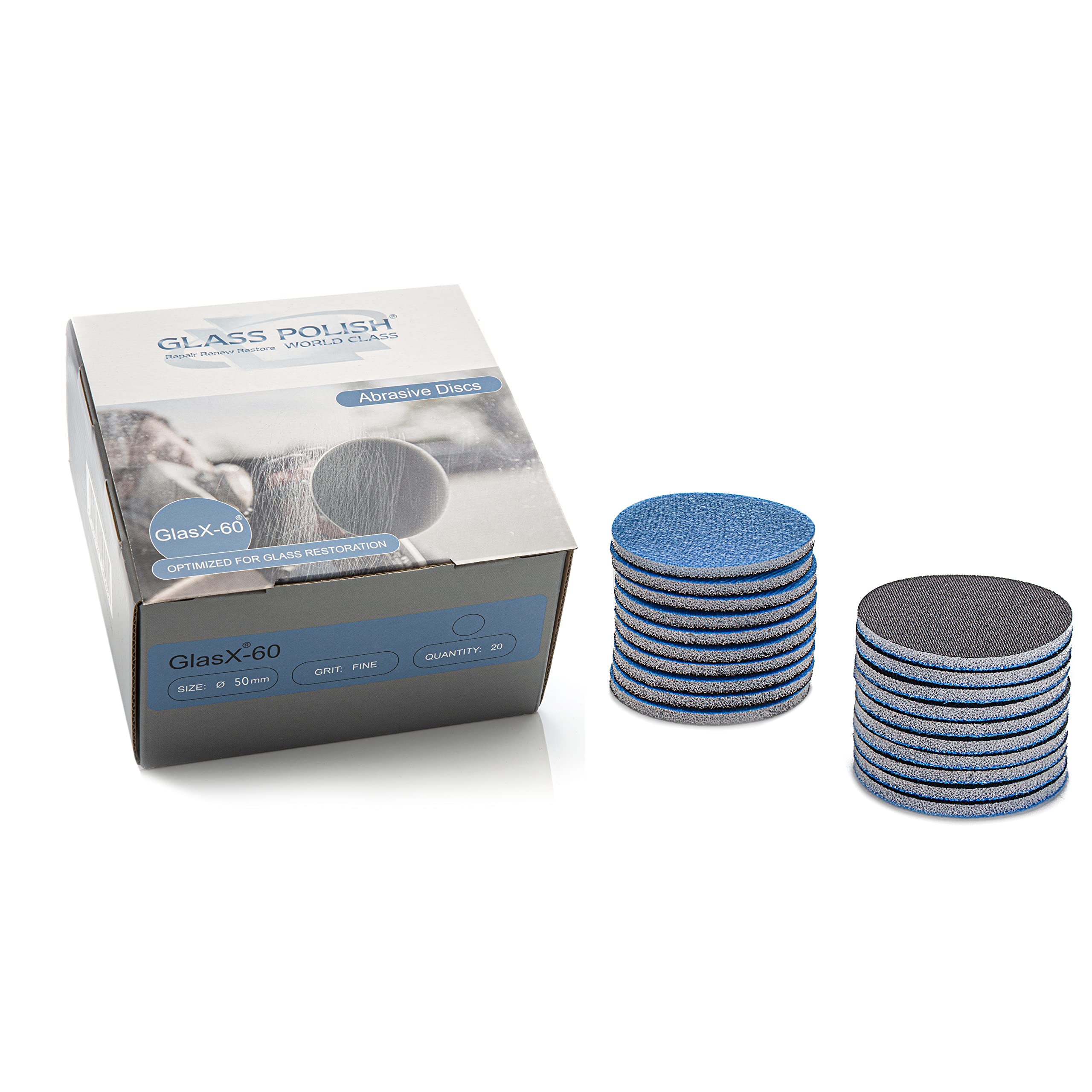 Glass Polish 2 inch (50mm) 500 Grit Pack of 20 Sanding Discs for Rotary Polisher - Foam Backed Silicon Carbide Abrasive P500 - GP14202